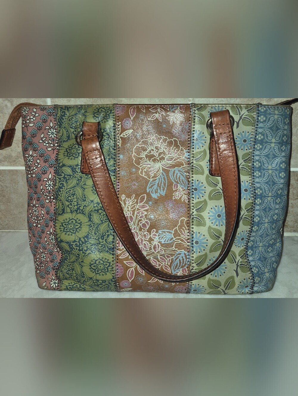 Mini Floral Leather Tapestry Fossil Handbag